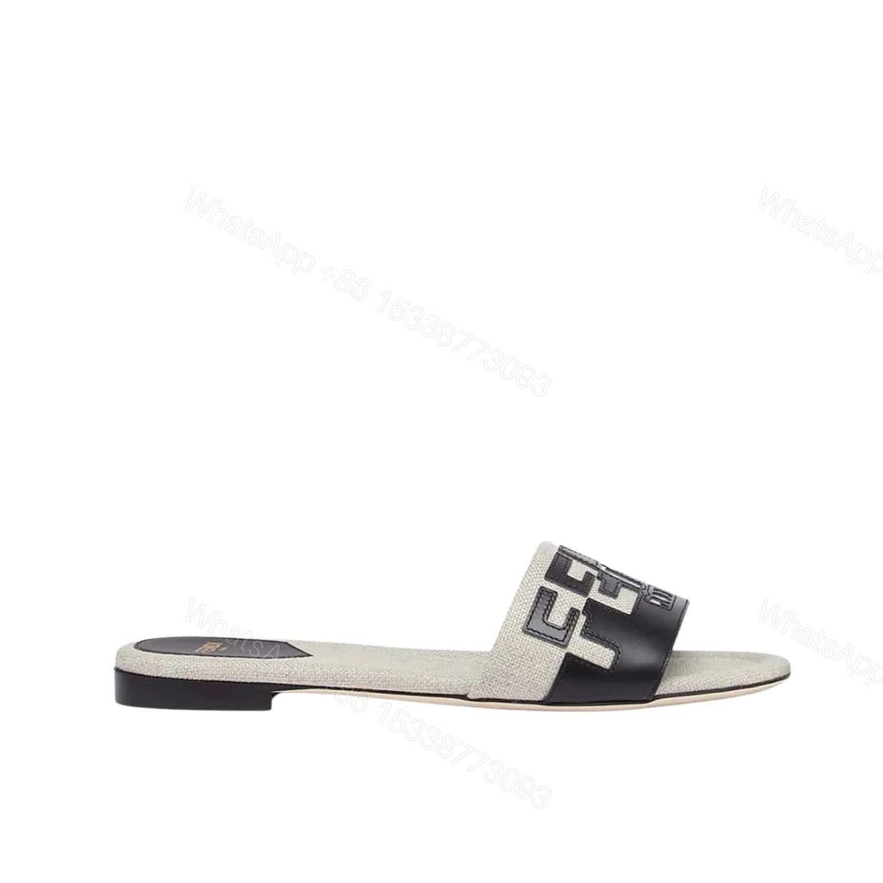 FENDI LOGO BICOLOR FLAT SANDALS WHITE — view 1