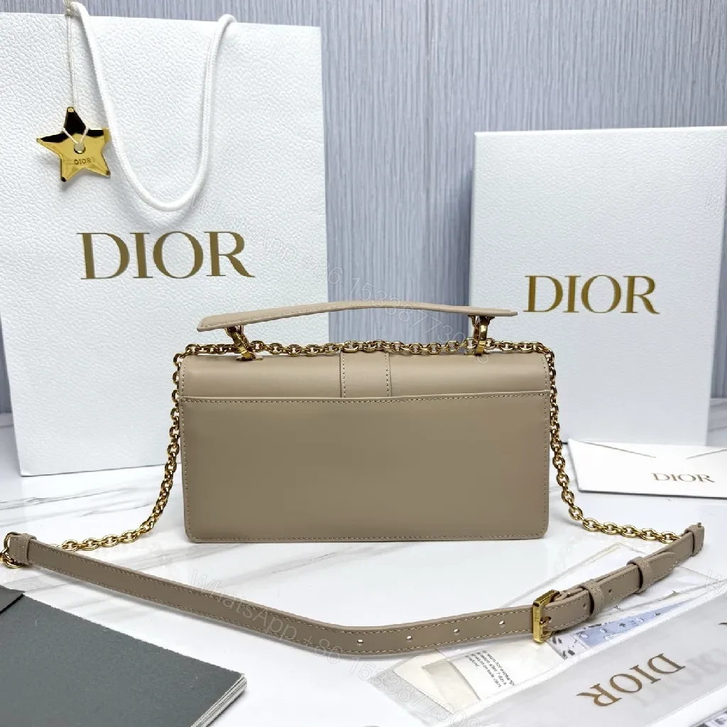 View 5 of Taupe Leather Satchel — Gold Chain, Flap, Day-to-Night Elegance