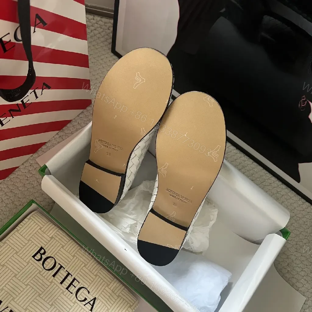 View 10 of White Leather Woven Loafers, Slip-On Style, Bottega Inspired Shoes