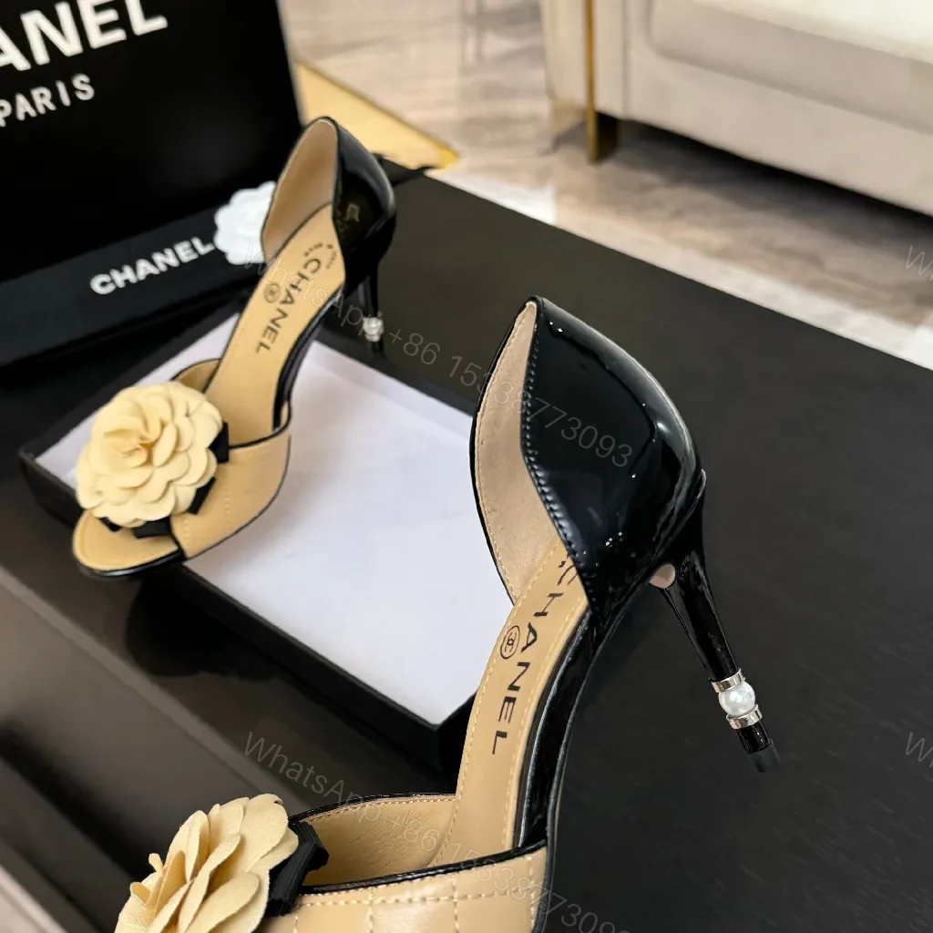 View 8 of Beige Leather Flower Slingbacks: Luxe, Comfortable, Elegant