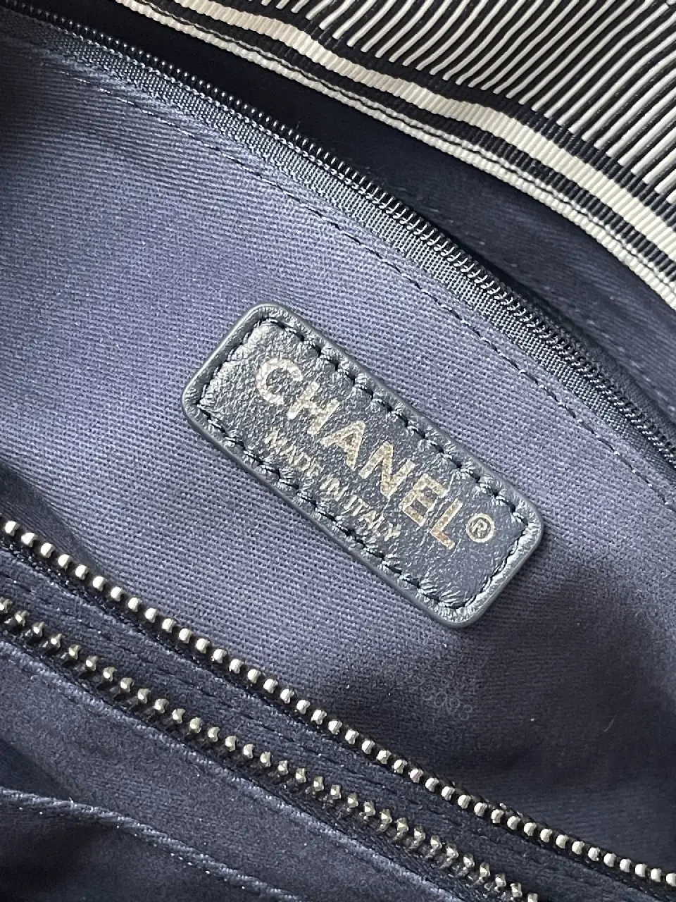 View 2 of Navy Canvas Striped Tote: Luxe Everyday Carryall