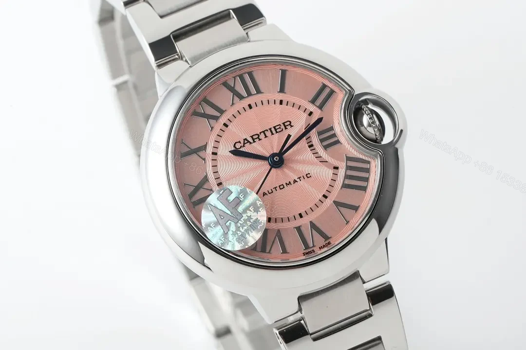 View 4 of KOR Factory Cartier 33mm Blue Balloon Watch – Stainless Steel with Pink Dial and Automatic Movement