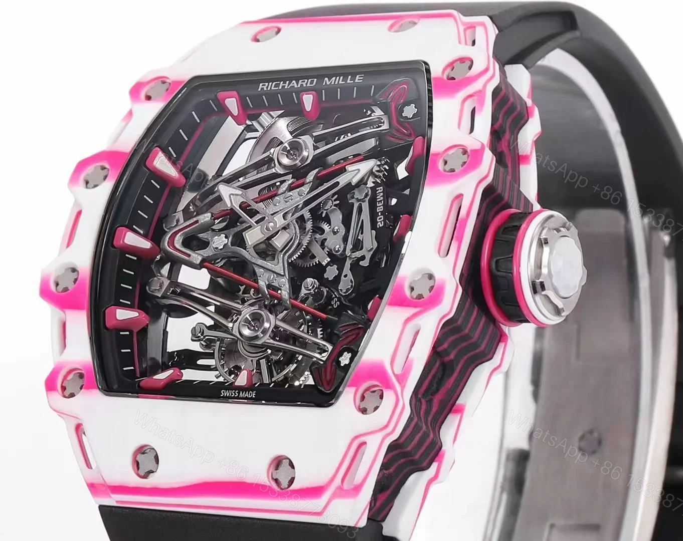 View 4 of Richard Mille RM38-02 Tourbillon Bubba Watson Watch Pink Quartz Carbon Fiber Skeleton Dial Golf Inspired Manual Winding Movement 10000G Shock Resistant RM38-02-BW-PQC-TB10
