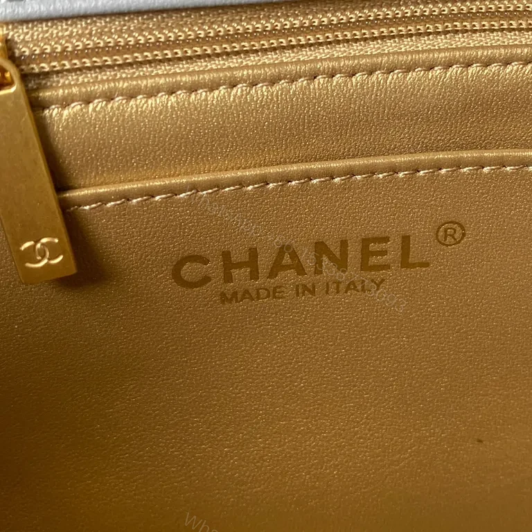 View 2 of Quilted Gray Crossbody: Gold Chain, Chanel-Style Elegance