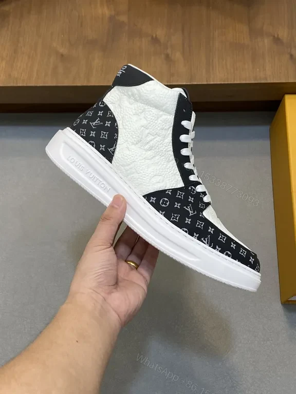 View 6 of Luxe LV-Style High-Top Sneakers: Monogram Contrast