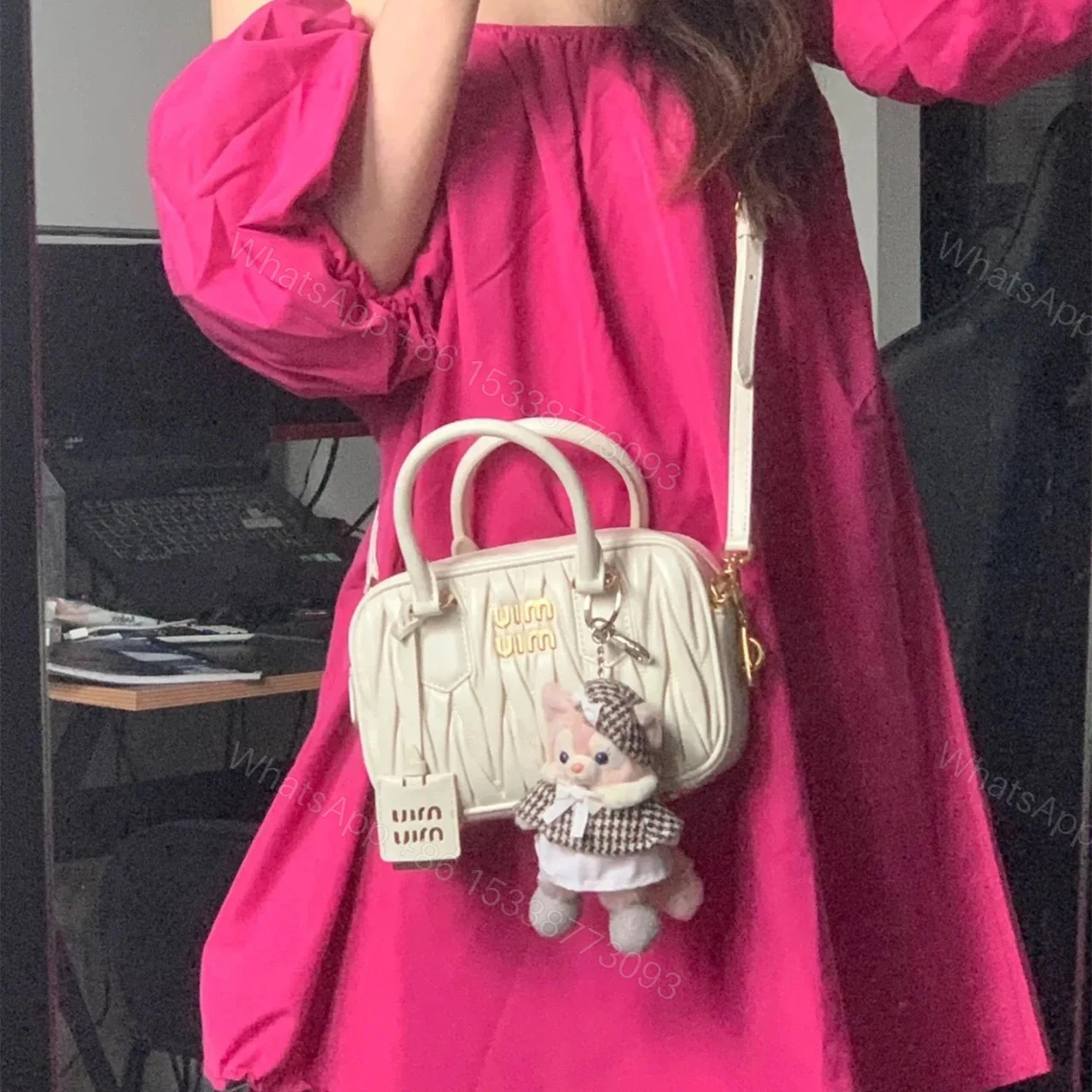 View 10 of 高仿miumiu繆繆TooPretty系列5BB123保齡球手袋白色