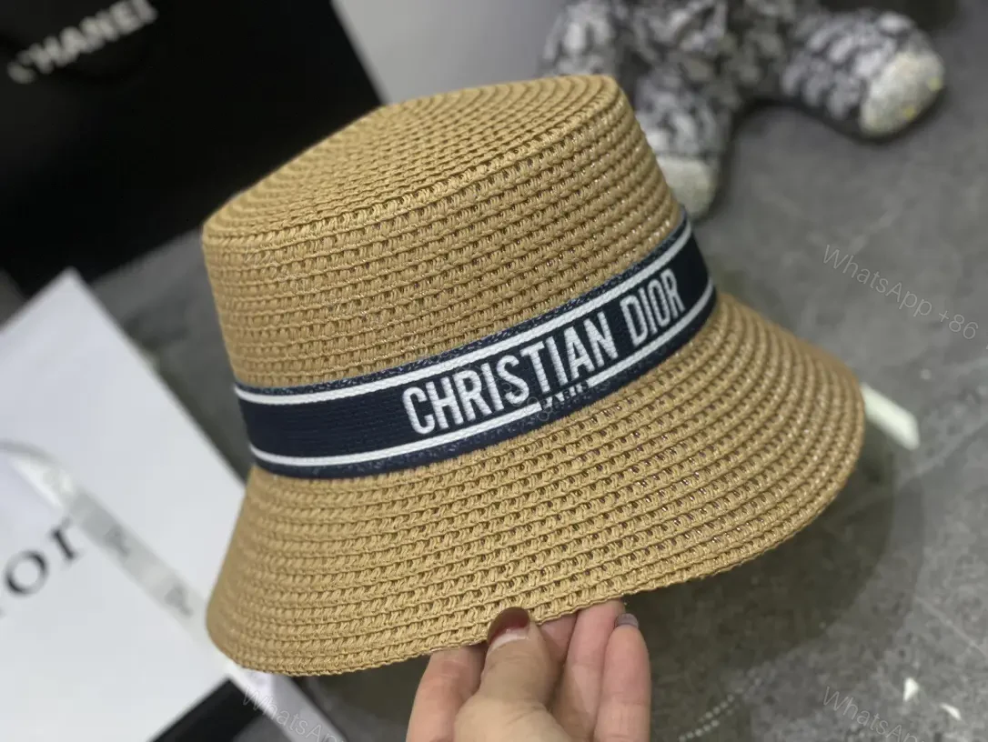 View 3 of Light Beige Straw Bucket Hat with Navy Band
