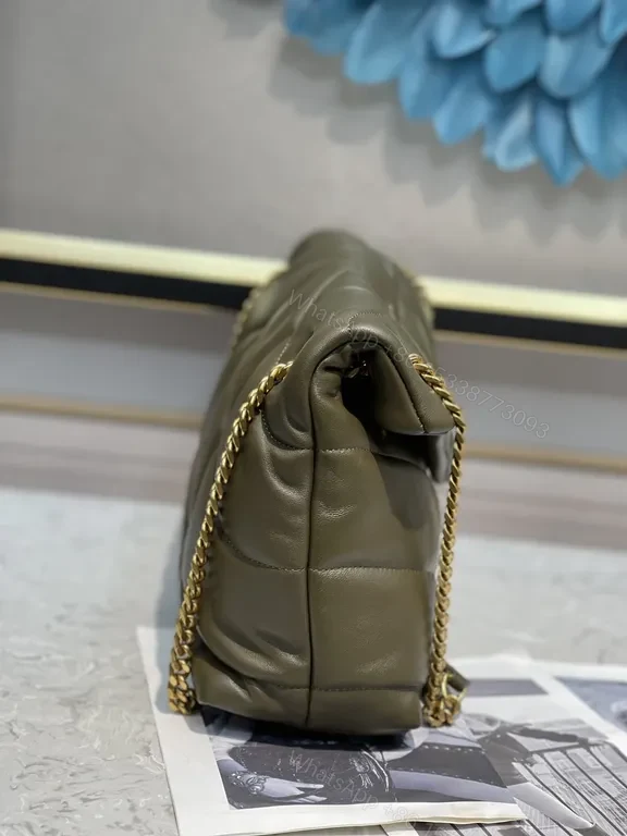 View 6 of Taupe Olive Quilted Leather Shoulder Bag with Gold Hardware â€“ Luxe Everyday Style