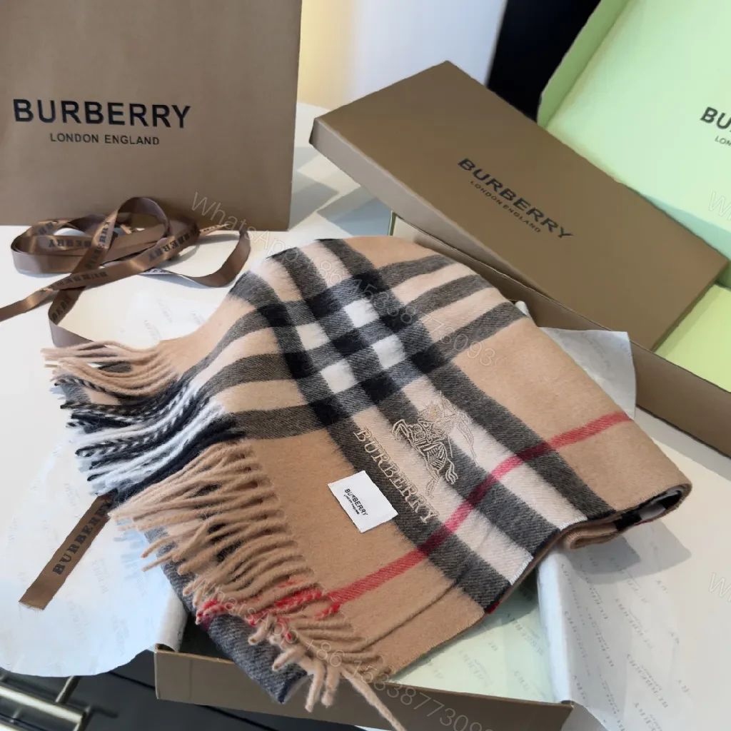 View 3 of Camel Check Scarf — Premium Knit, Fringed Edges, Timeless Luxury