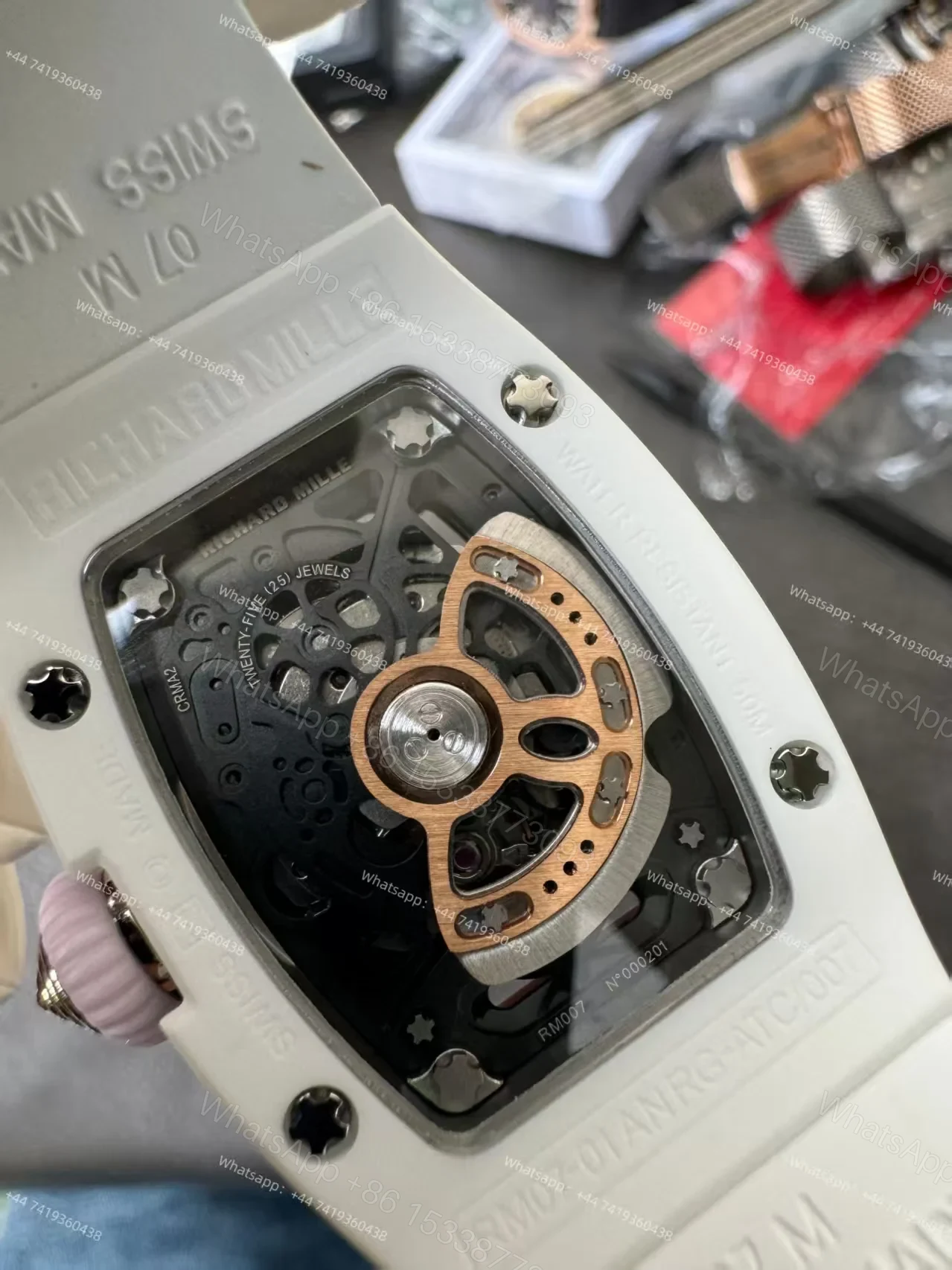 View 12 of Super Clone Richard Mille RM 07-01 White Ceramic Pink Diamond 1:1 Replica Watch
