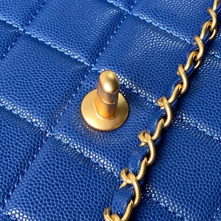 View 8 of Blue Quilted Mini Bag with Gold Hardware - Luxury Caviar Leather Style