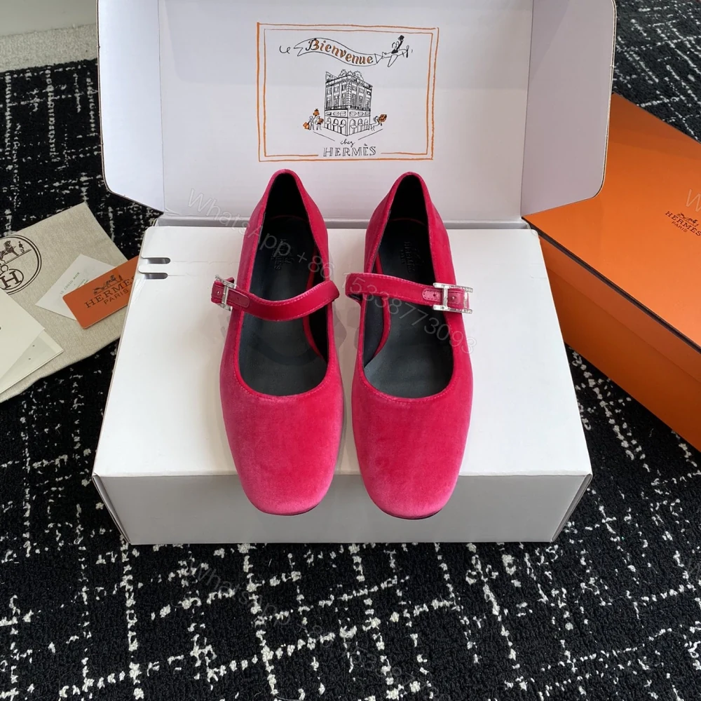 高仿Hermes*H242046ZK8絨面瑪麗珍鞋玫紅色免檢版 — view 1