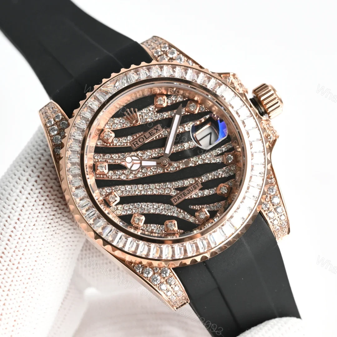 View 2 of Rolex Datejust Zebra Replica 40MM Premium Rose Gold Iced Rubber Strap Edition RG-ROLEX-DJ-ZEBRA-RG-ICED-RUB-40