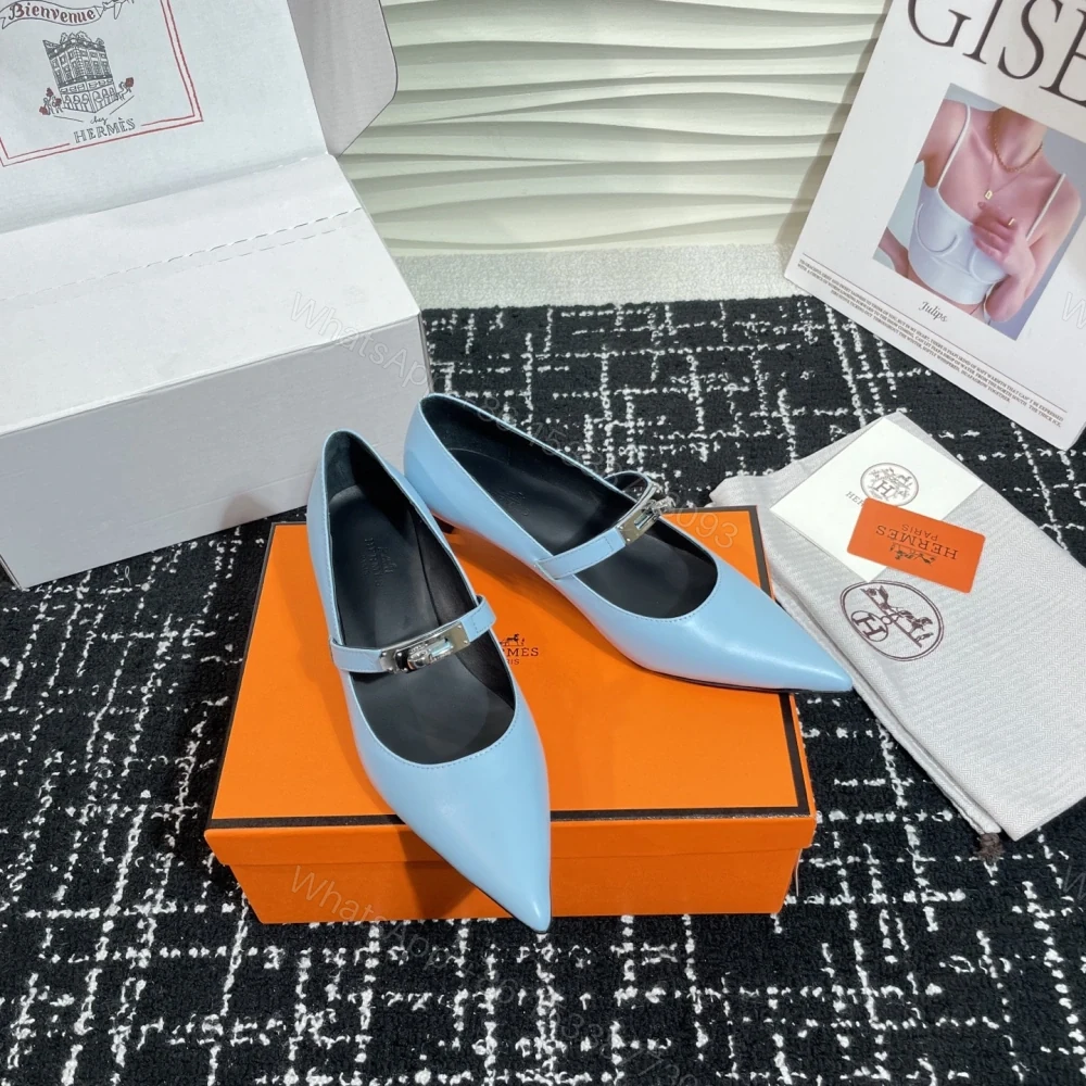 View 3 of 高仿Hermes*Kelly系列H251007Z07小牛皮高踭鞋藍色4CM免檢版