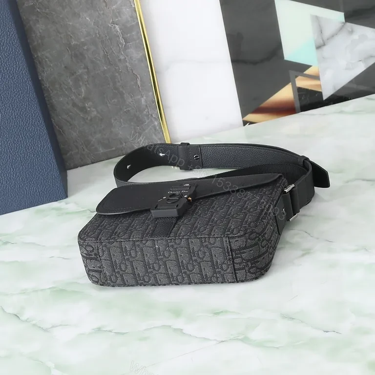 View 6 of Charcoal Leather-Accent Dior-Style Crossbody Bag with Buckle Closure
