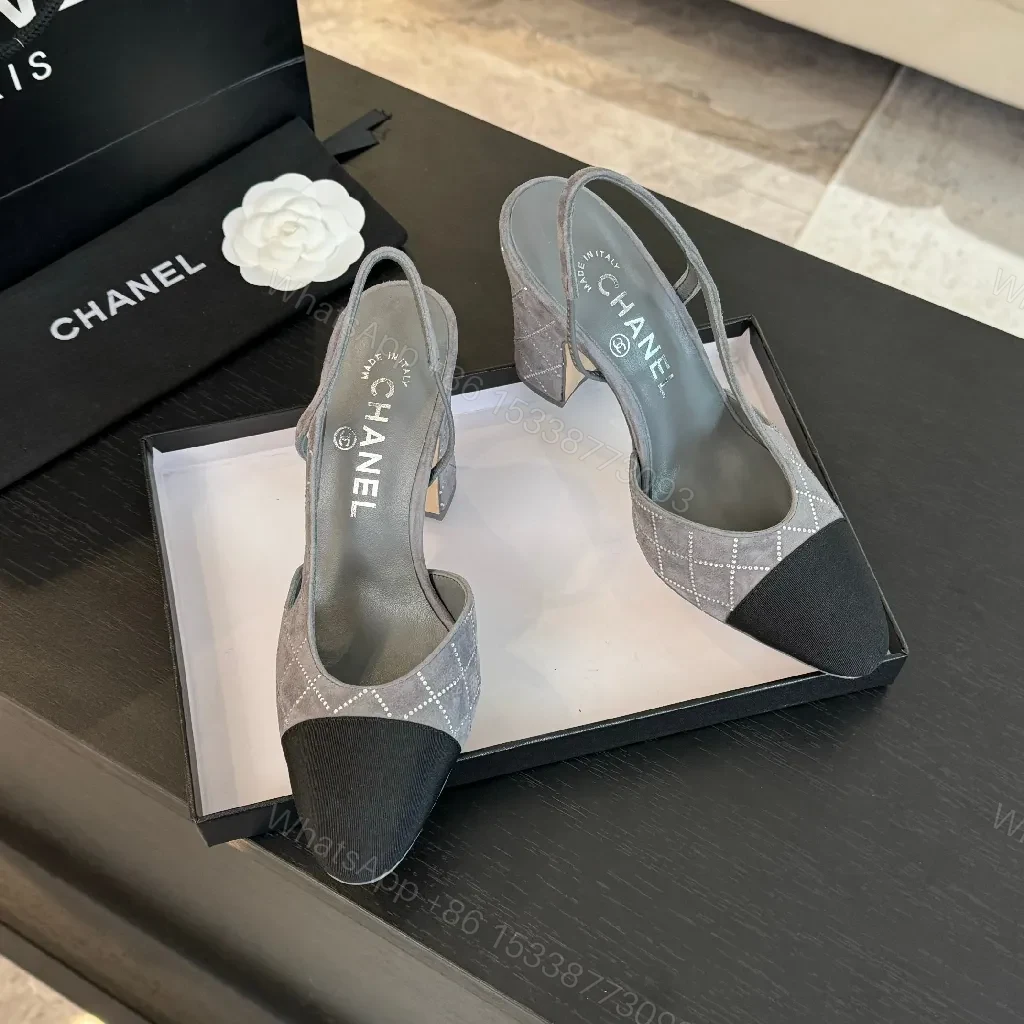View 5 of Plaid-Embellished Suede Slingbacks with Block Heel