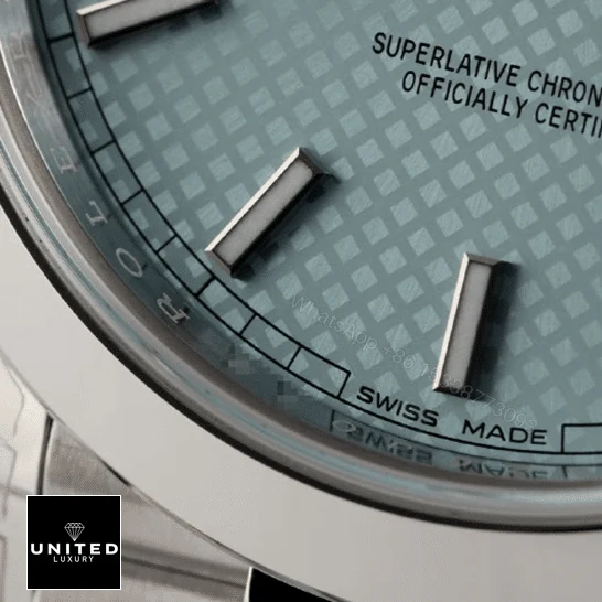 View 9 of Rolex Day Date Ice Blue Baguette Dial Platinum Presidential 228206 Replica