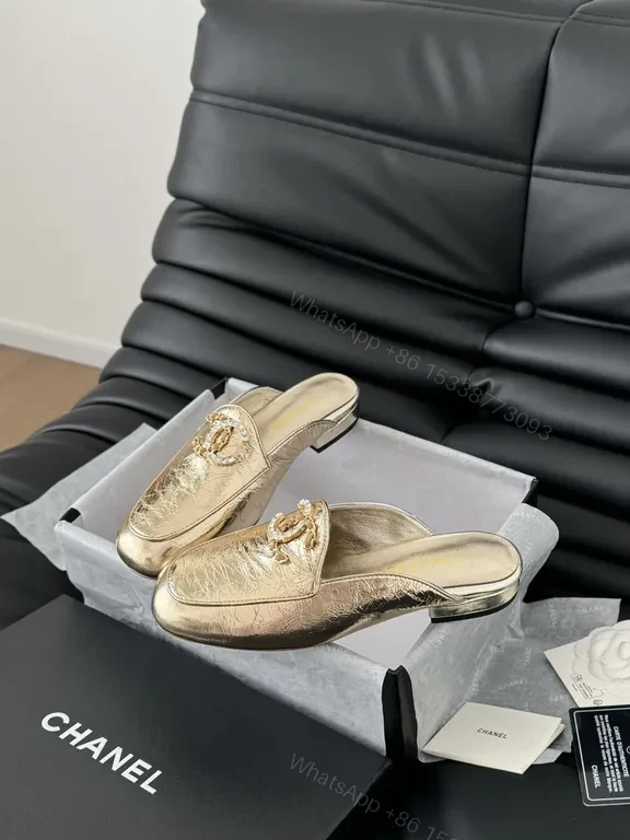 View 3 of Golden Icon Slippers: Luxe Gold Mules with Embossed Texture