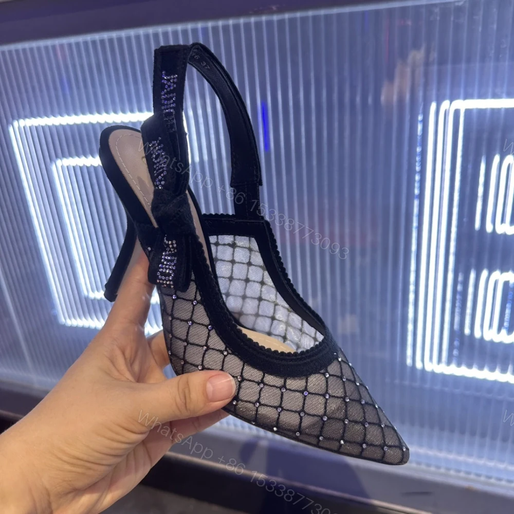 View 7 of 高仿Dior*JAdior系列KCV039尖頭露跟高踭鞋網面6.5CM黑色免檢版