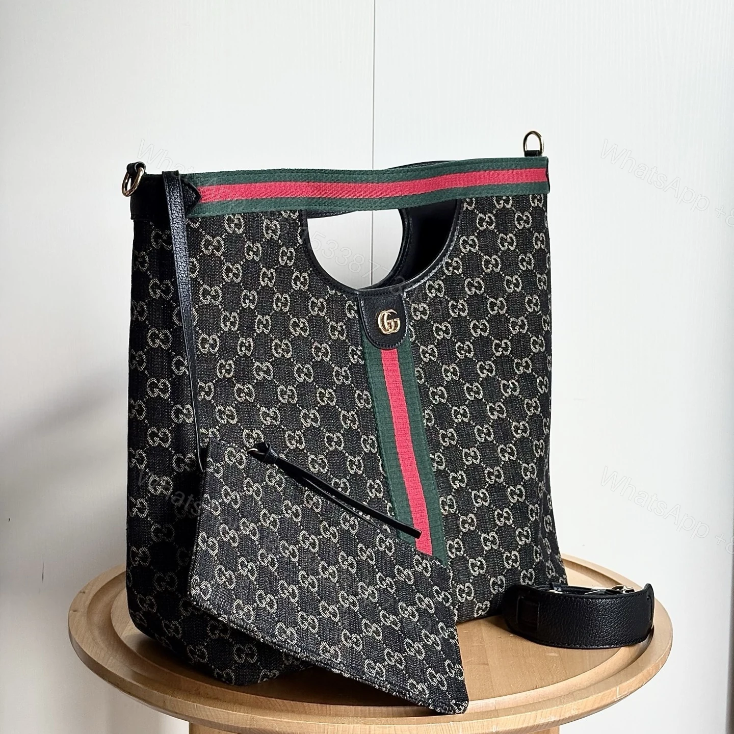 View 3 of Gucci Giglio Large Tote Bag Black And White GG Denim 39Cm ‎