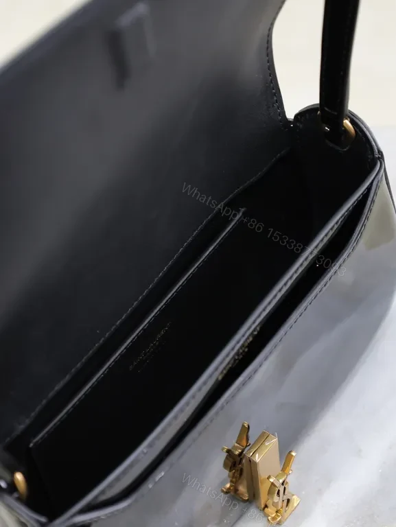 View 3 of Glossy Black Patent Crossbody Bag with YSL Hardware - Compact Luxury