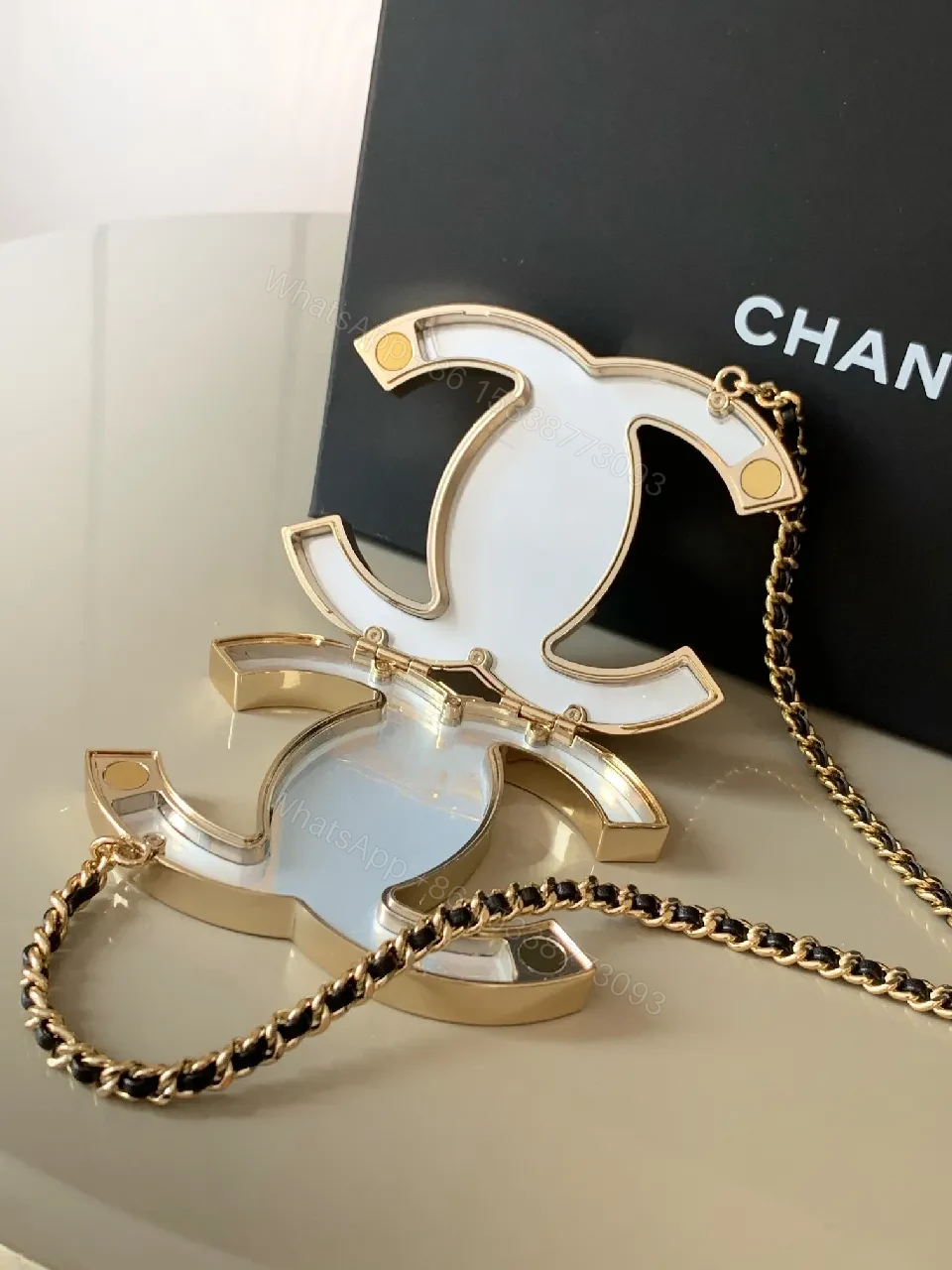 View 4 of Chic Gold Rope Chain Necklace with Double C Pendant