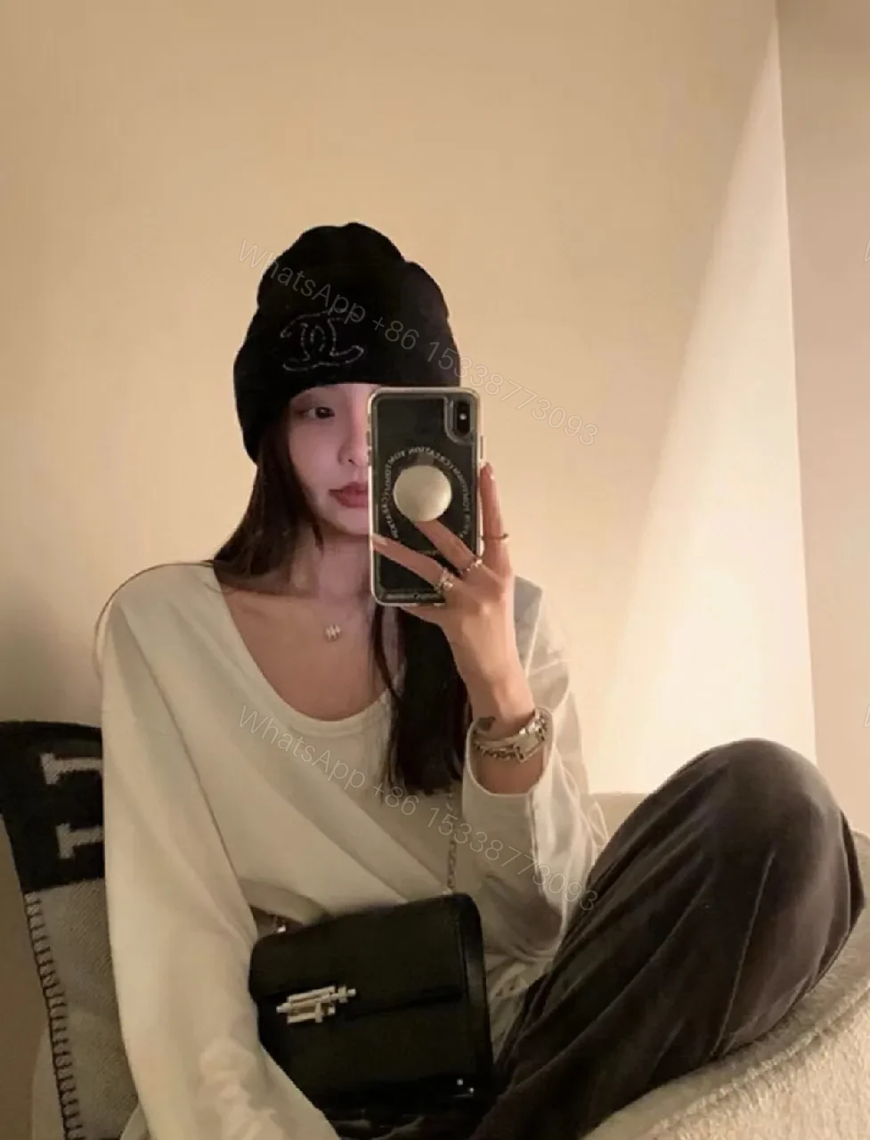 View 5 of Black Knit Beanie - Luxury Logo, All-Season Comfort