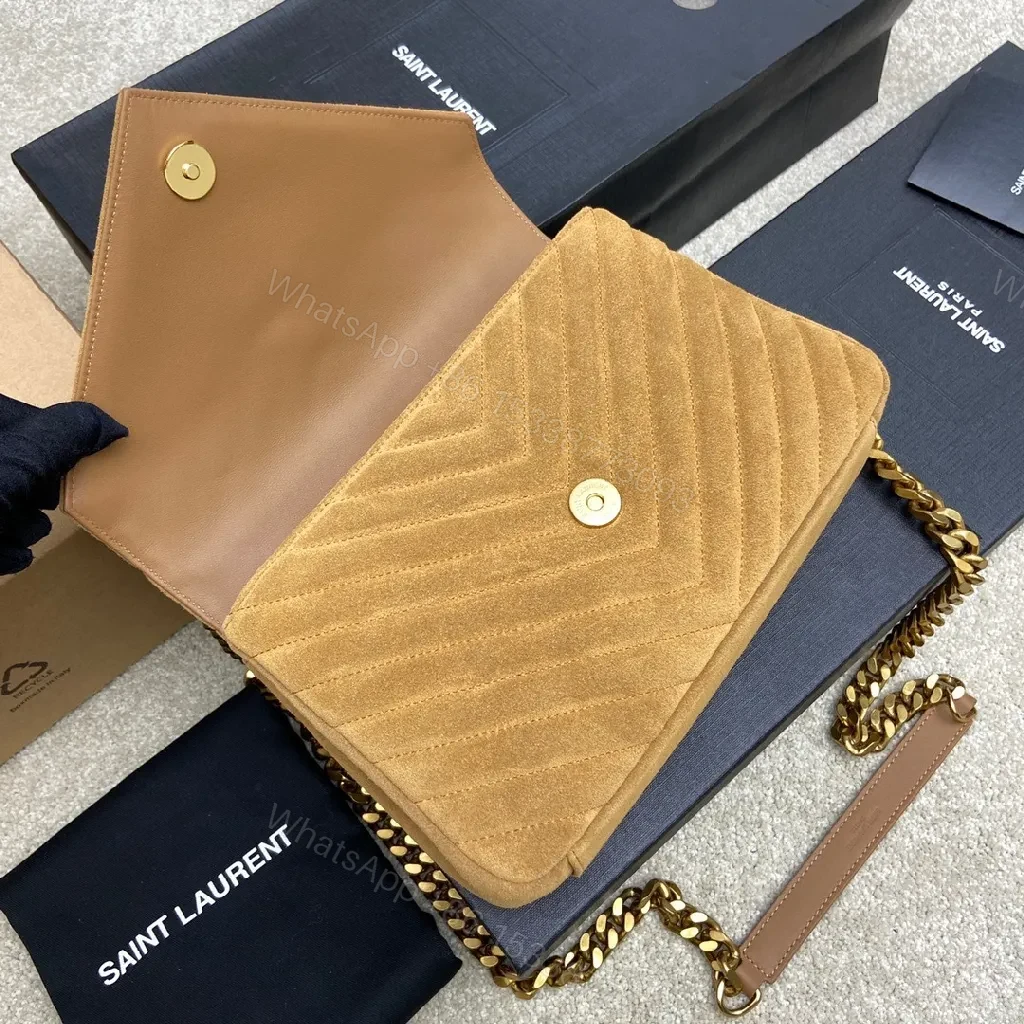 View 6 of Taupe Quilted Bag with Gold Hardware Accent