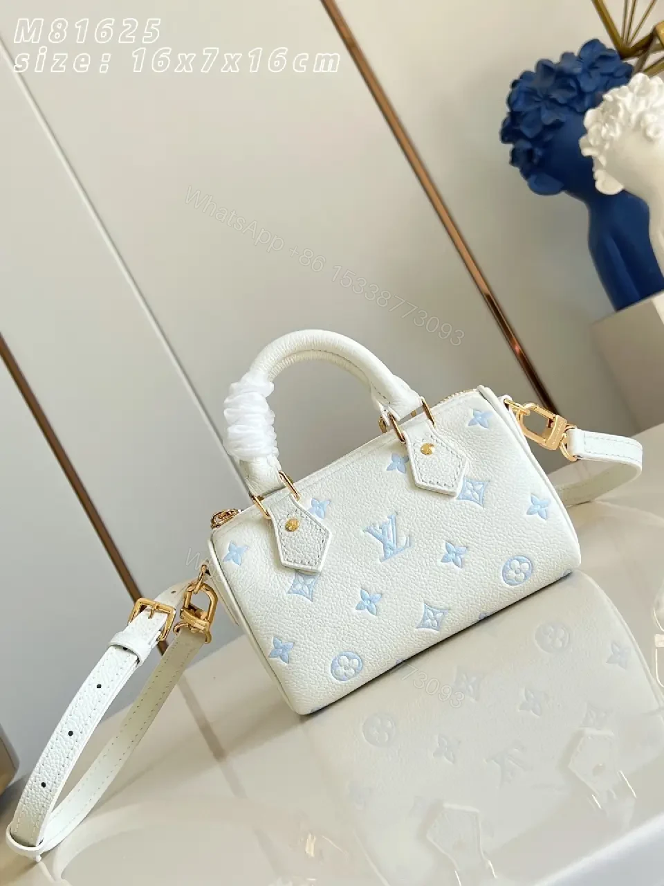 Soft White Mini Satchel – Textured Leather, Light Blue Accents, Luxury Everyday Carry — view 1