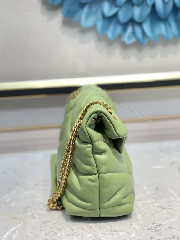 View 6 of Sage Leather YSL-Style Weekend Bag with Gold Monogram