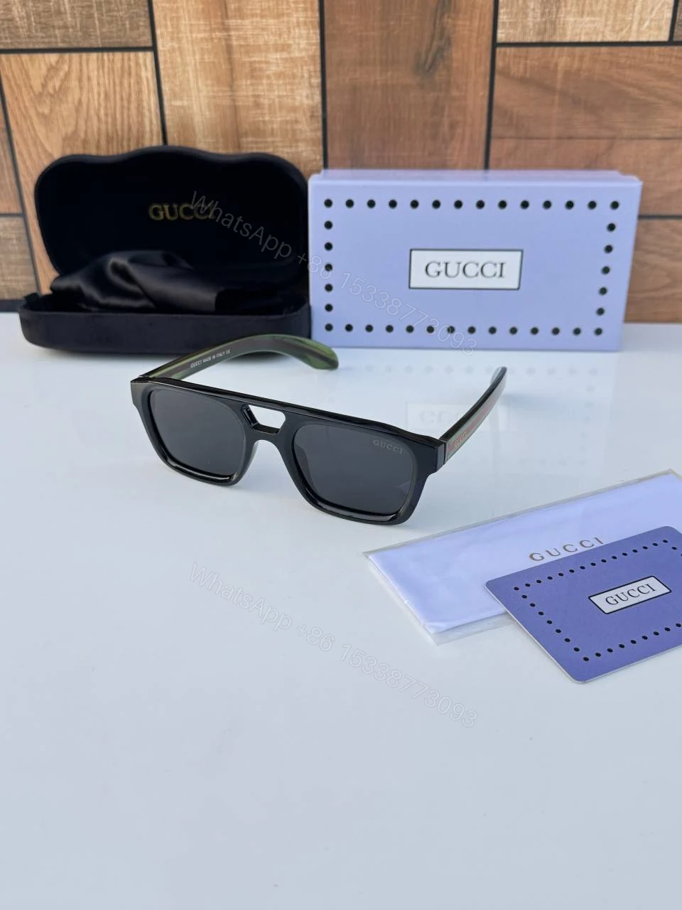 First Copy Gucci 4951 Black Green Luxury Designer Sunglasses Premium UV Protection Eyewear — view 1