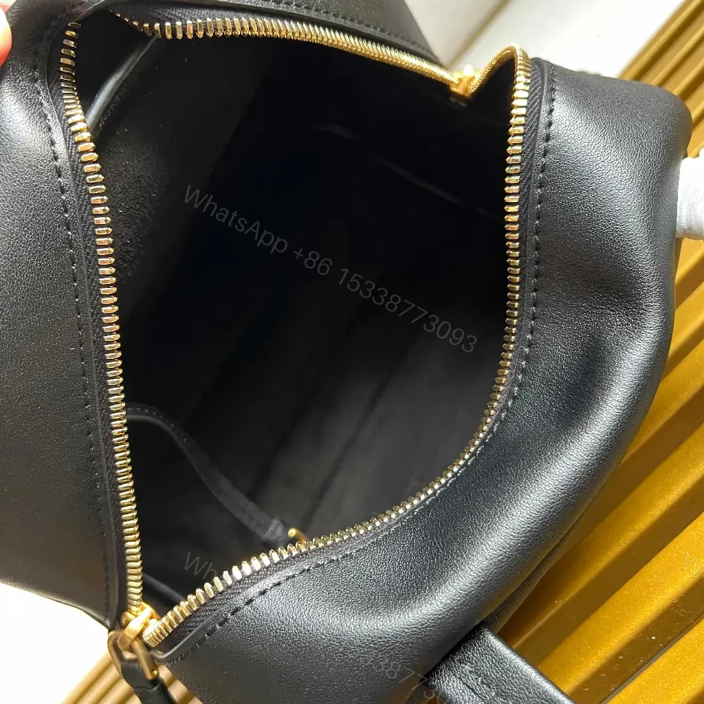 View 4 of Black Leather Structured Handbag with Gold Zipper Pouch - Prada Milano Style