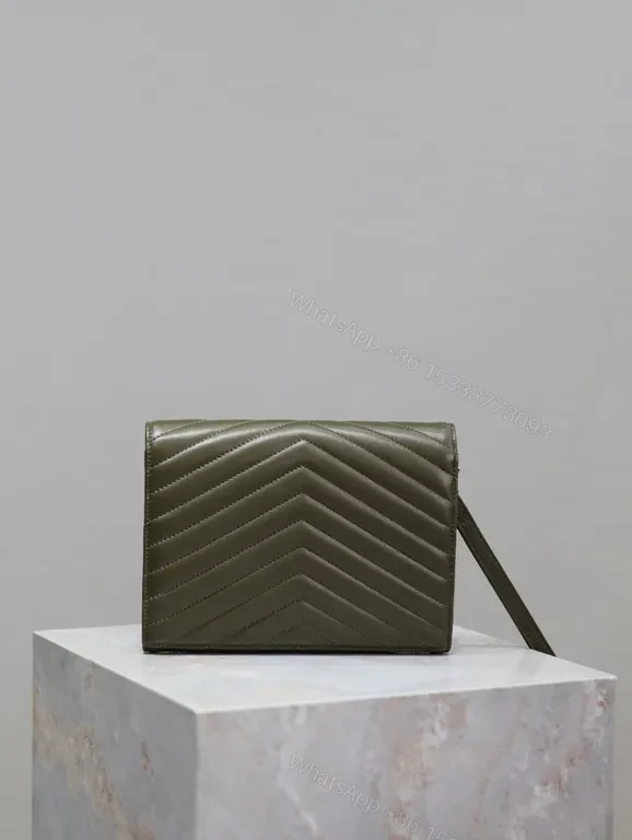 View 5 of Structured Quilted Wallet on Chain - Matte Olive, Gold Hardware