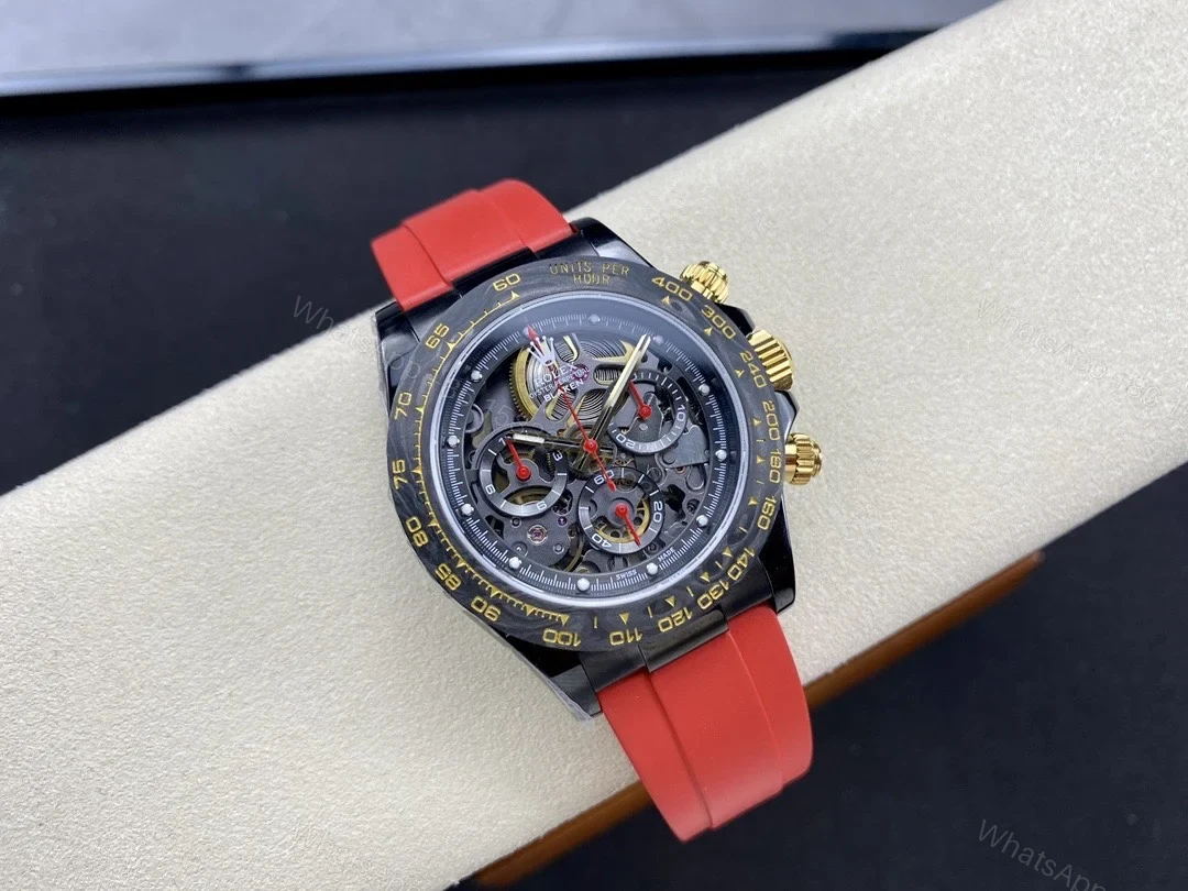 View 8 of Replica Rolex Daytona Blaken Skeleton Dial Red Rubber Strap 40mm