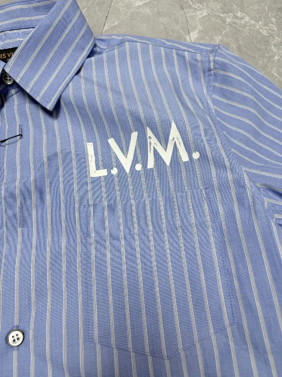 View 12 of Light-Blue Striped Shirt with Modern Accents, Cotton Blend, Short-Sleeve, Premium Comfort