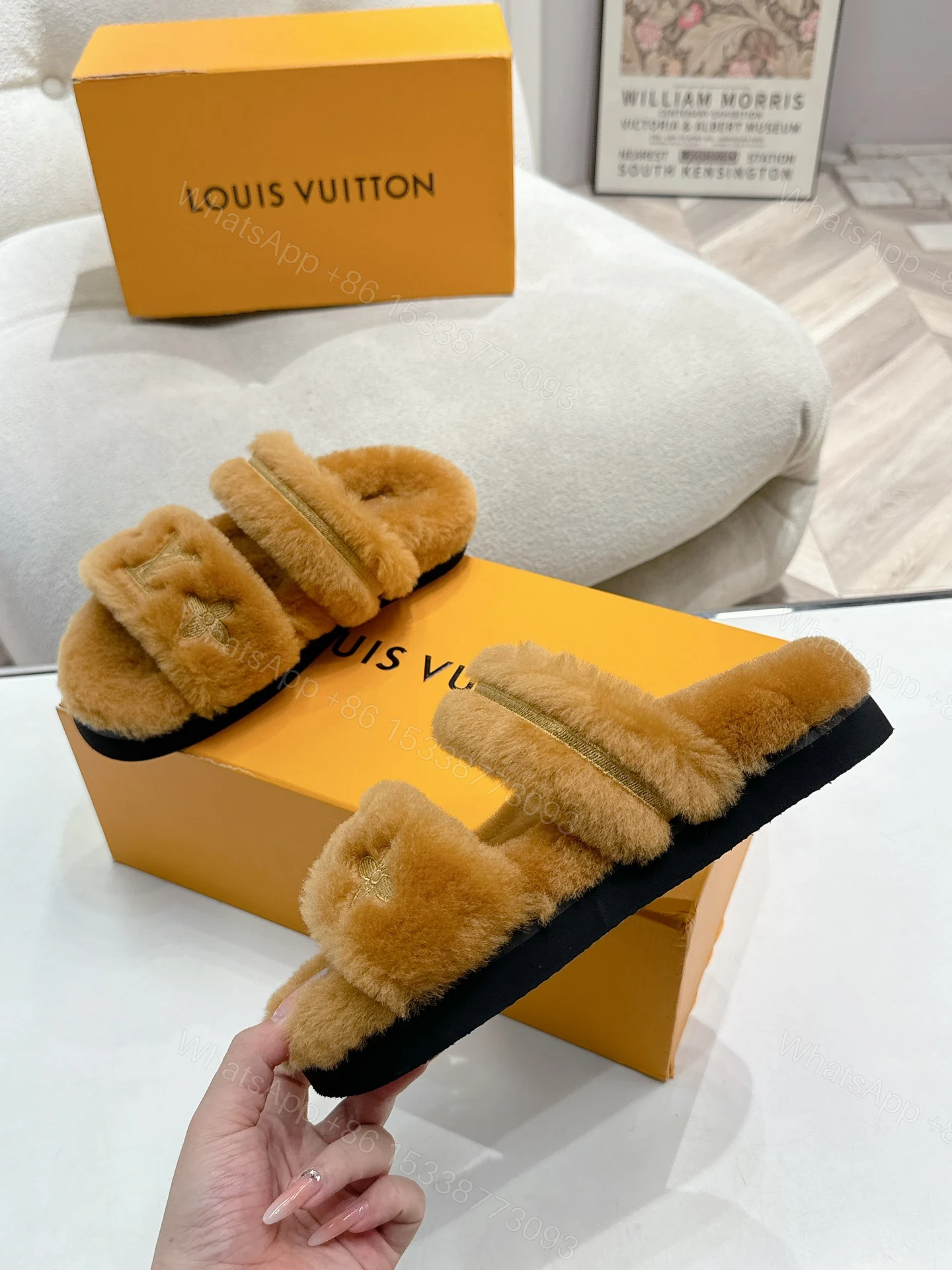 View 4 of LOUIS VUITTON LV SUNSET FLAT COMFORT MULE SHEARLING BROWN