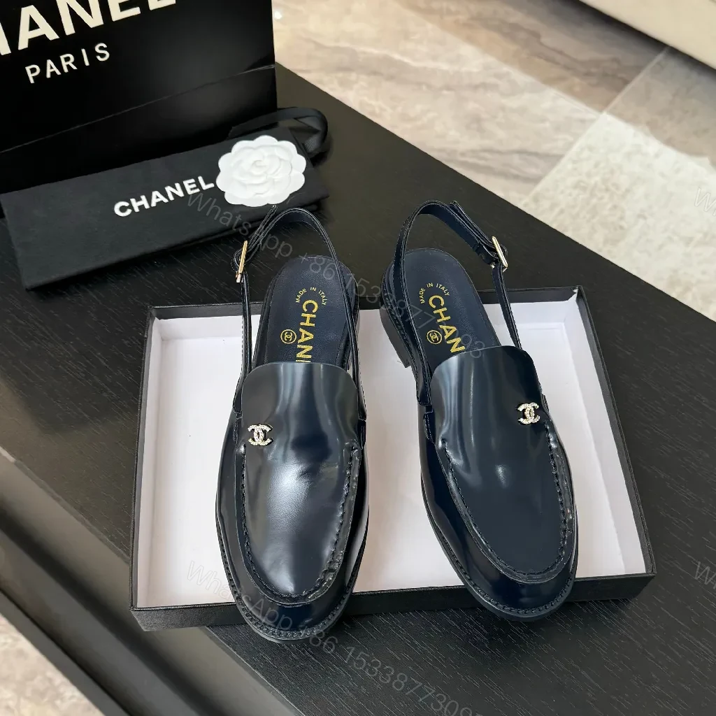 View 7 of Navy Patent Slingback Loafers: Luxe Monogram Detail