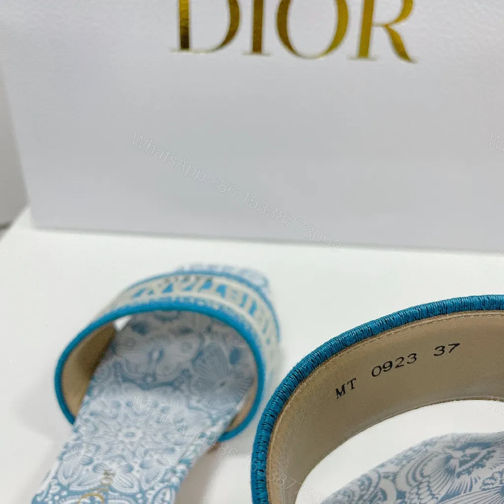 View 5 of Patterned Linen Sandals with Bold Branding - Open-Toe Slide