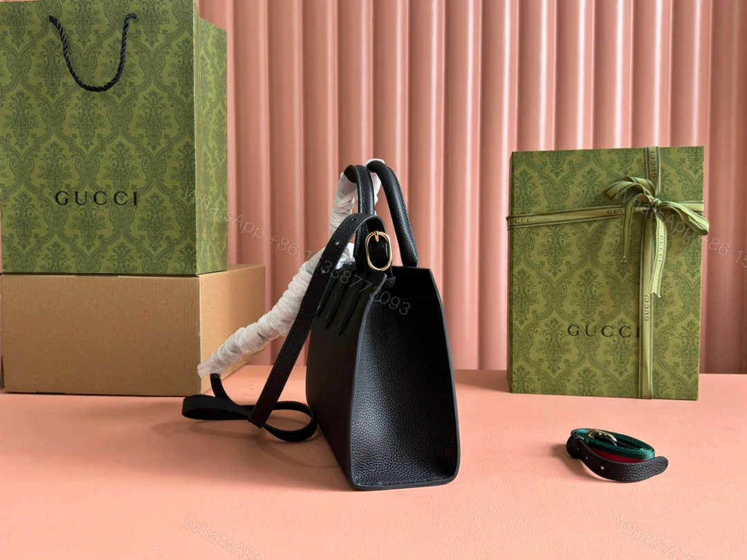 View 5 of JACKIE SMALL TOTE BAG 24 IN BLACK CALFSKIN GOLD HARDWARE
