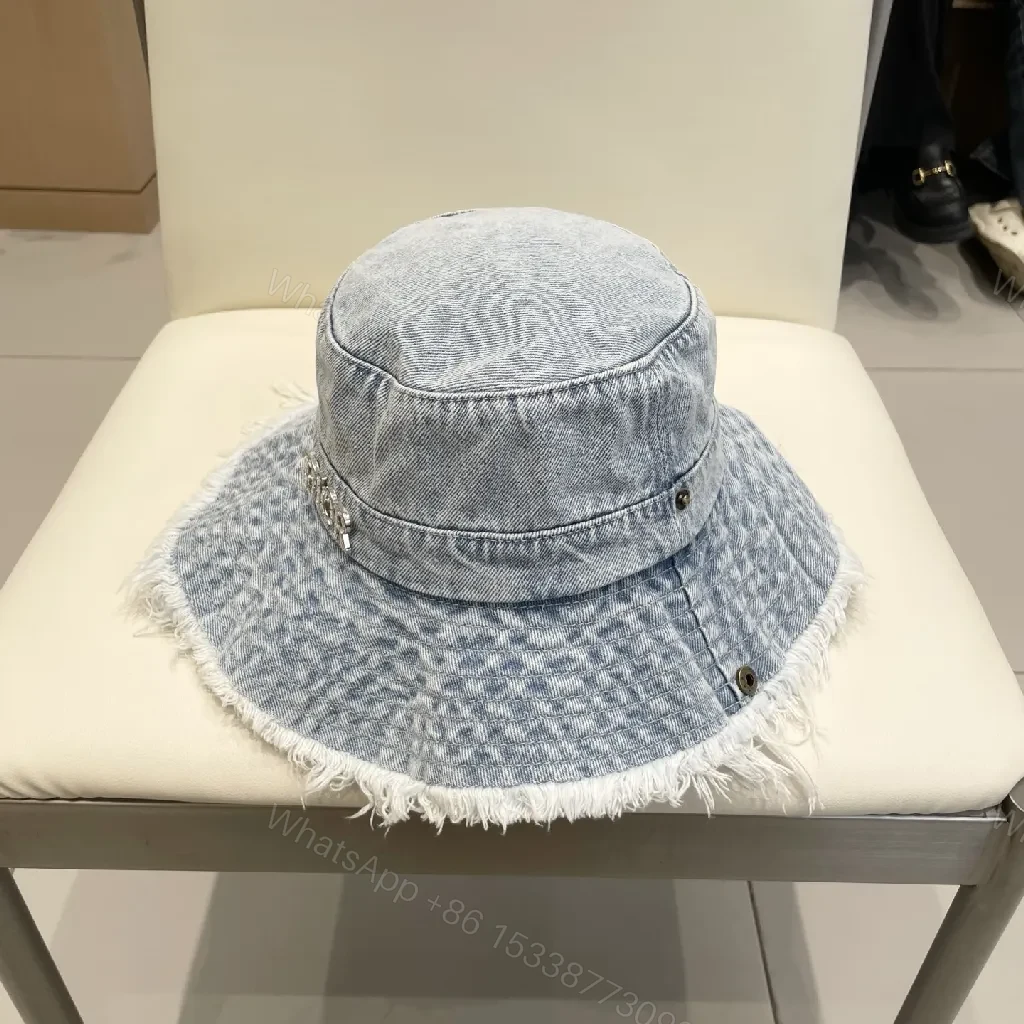 View 7 of Denim Bucket Hat with Frayed Edge, High-Style Accent