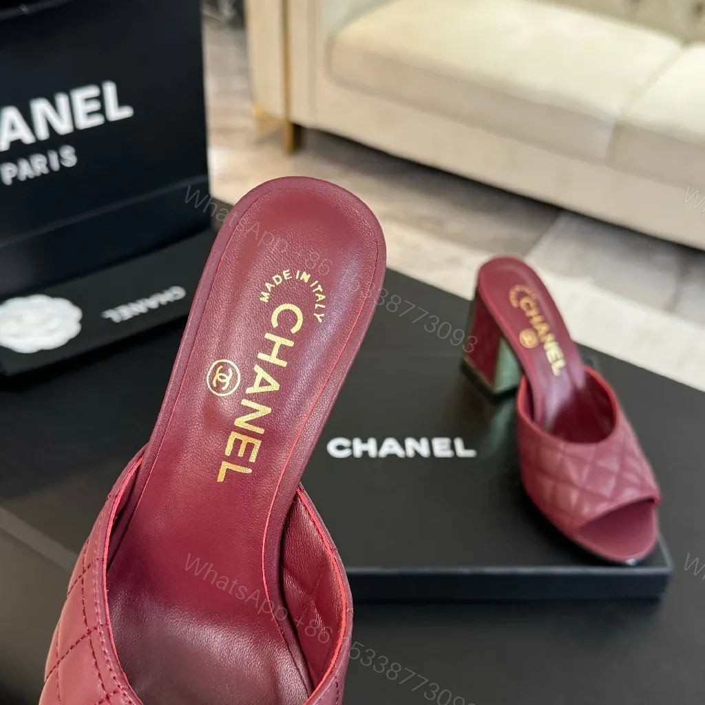 View 2 of Burgundy Quilted Leather Slide with Gold-Accent Comfort Footbed