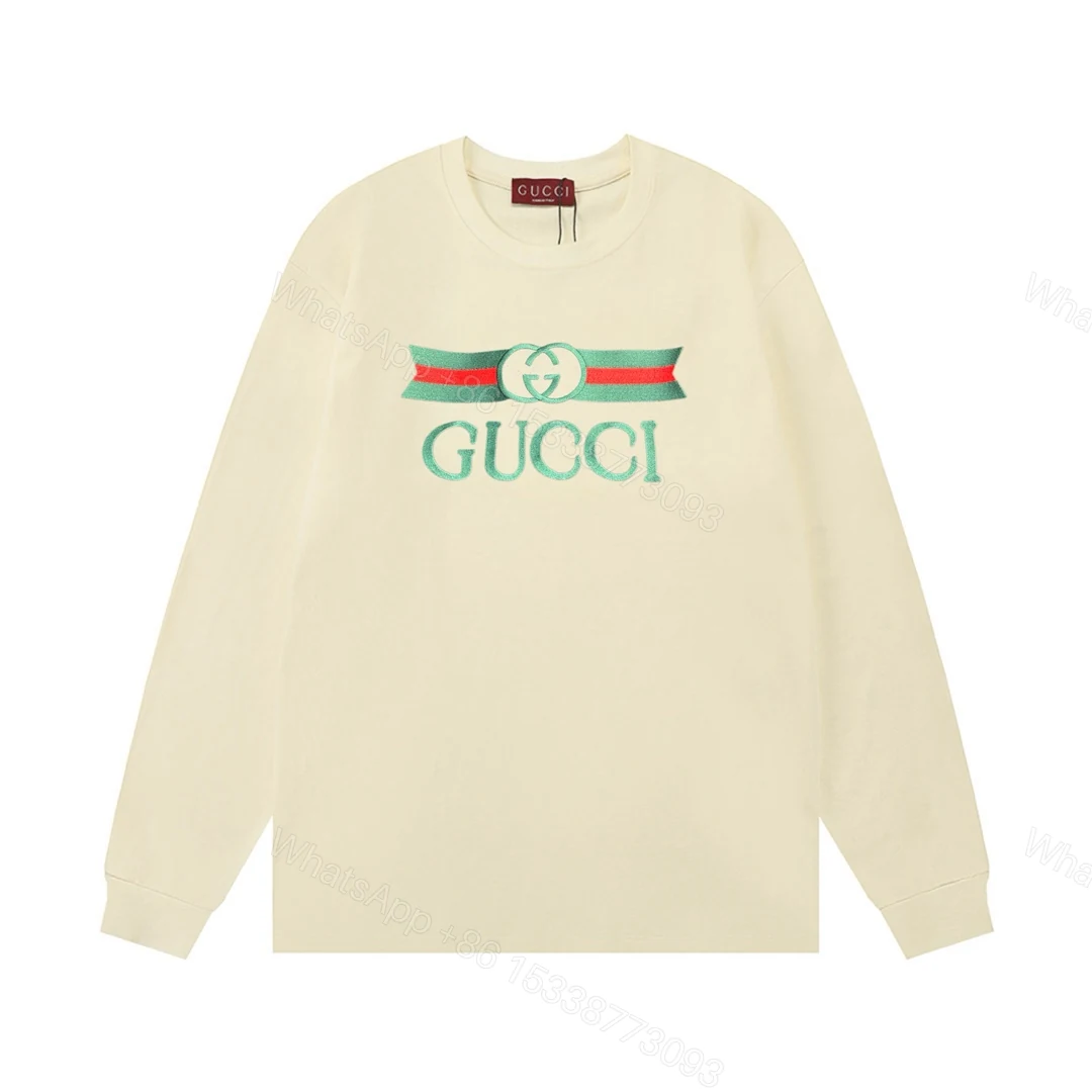 Gucci原單米色復古刺繡LOGO長袖T恤 雙G緹花經典還原 — view 1