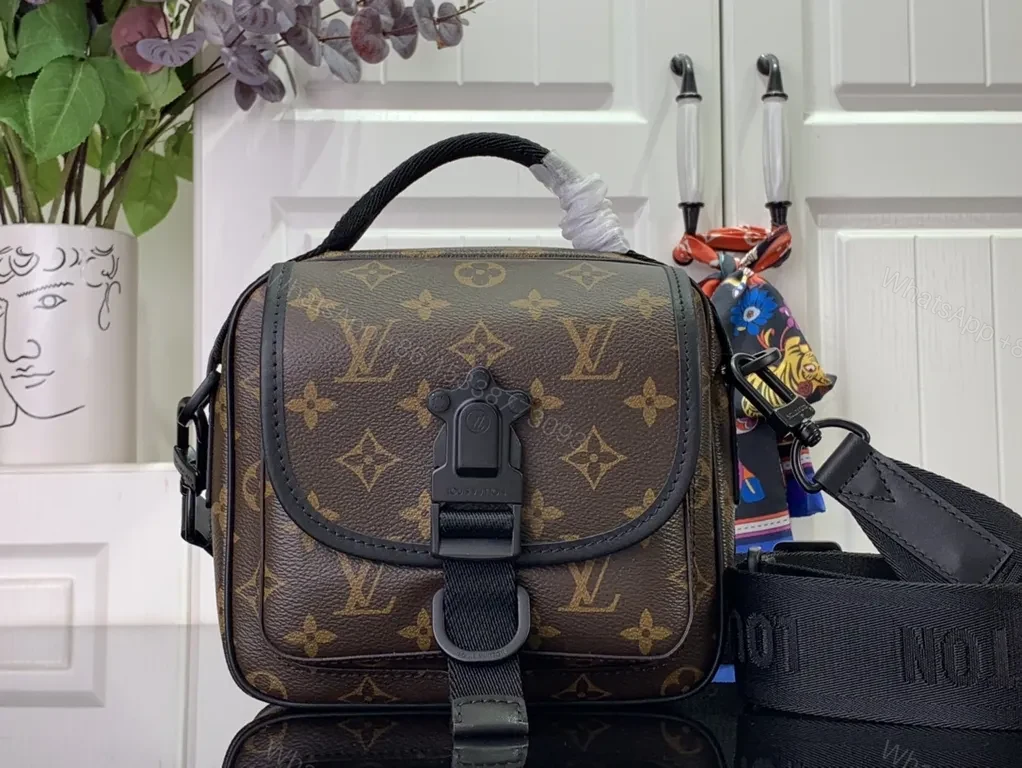 Monogram Luxe Leather-Trim Compact Messenger Bag — view 1