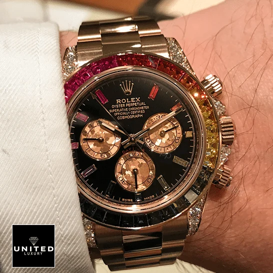 View 8 of Rolex Daytona Cosmograph 116519 Rainbow & Black Dial Replica