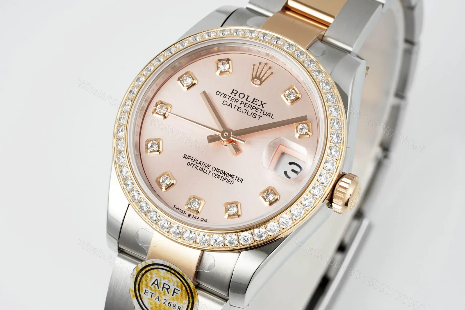 View 2 of Premium Rolex Datejust 31 Two Tone Pink Diamond replica 31MM Oyster Bracelet Edition RG-DATEJUST31-TWOTONE-PINK-DIAMOND-OYSTER