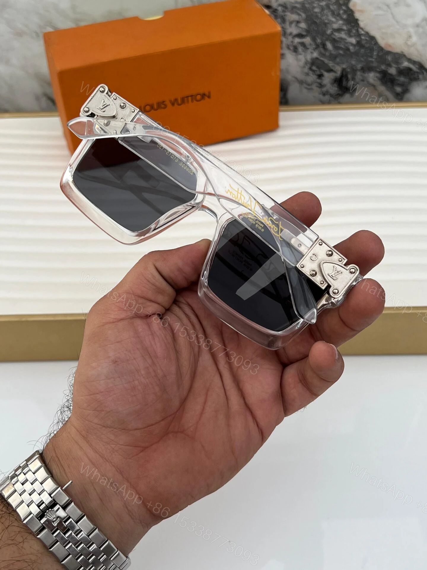 View 5 of Louis Vuitton Transparent Square Black Sunglasses