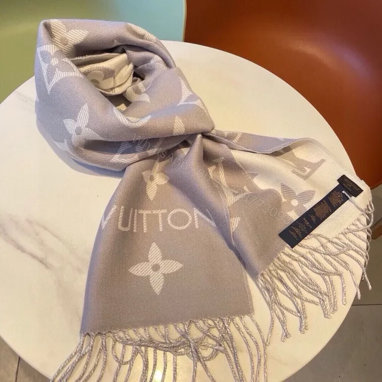 Taupe Wool Luxury Scarf: Monogram Fringe Luxury Accessory — view 1