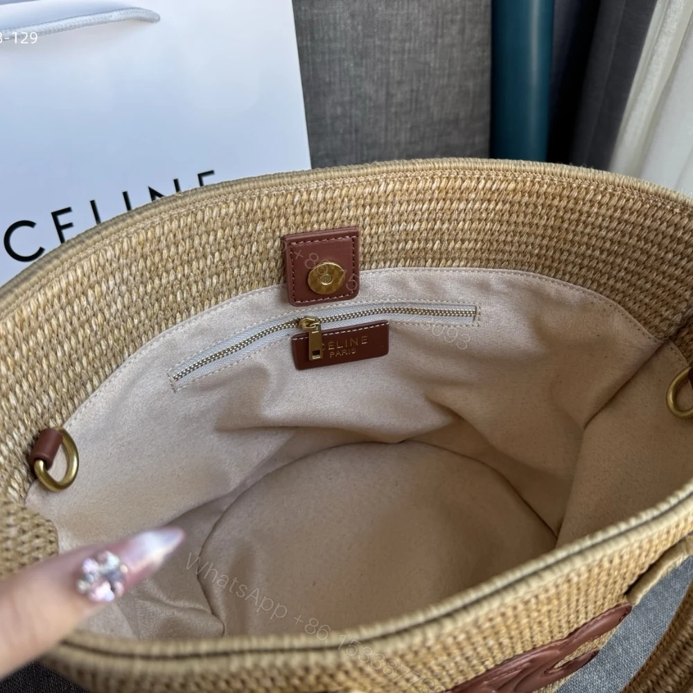 View 7 of CELINE SUPPLE SMALL TRIOMPHE CLASSIC PANIER IN RAFFIA TAN 25CM