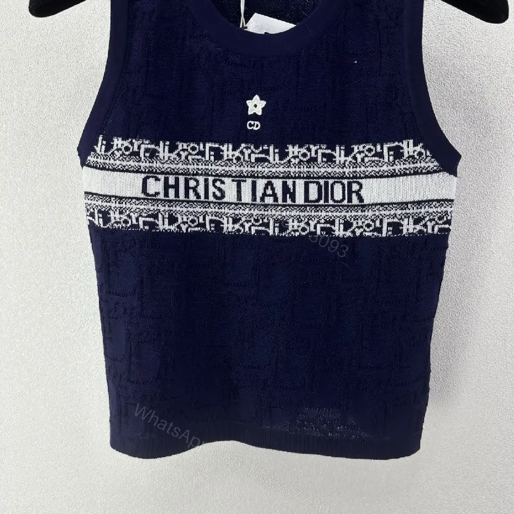 View 7 of Navy Cotton Tank Top with Dior Band Logo Knit