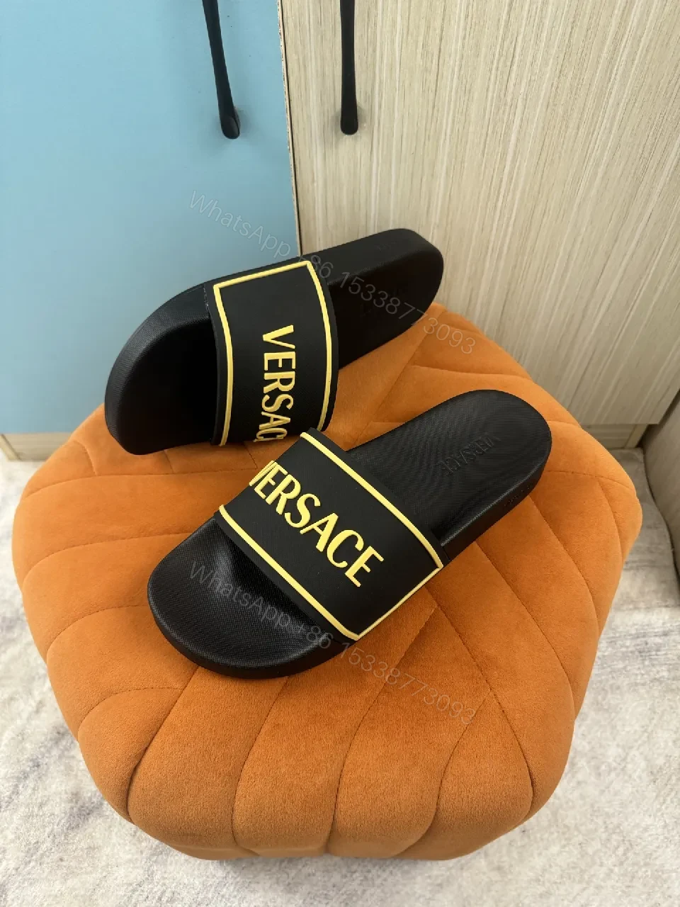 View 2 of Patterned Comfort Black Slip-Ons: Bold Logo Elevated Style